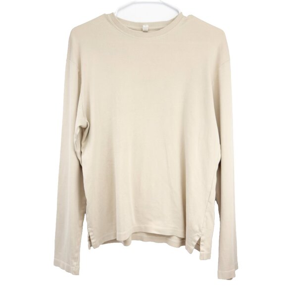 KOTN Heavyweight 100% Egyptian Cotton Long Sleeve Cream Beige Crewneck Tee S - Picture 1 of 7